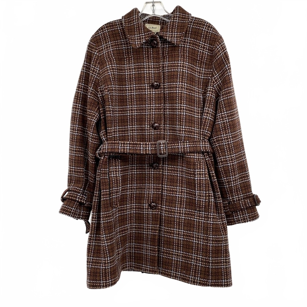 L.L. Bean Brown Plaid Wool Pea Coat | Women’s XL Regular
